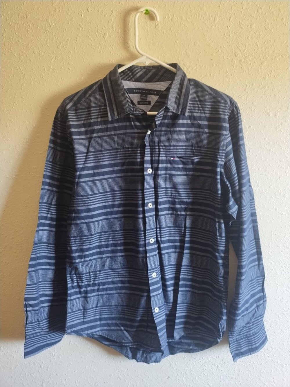Tommy Hilfiger button down Mens Small navy stripe shirt